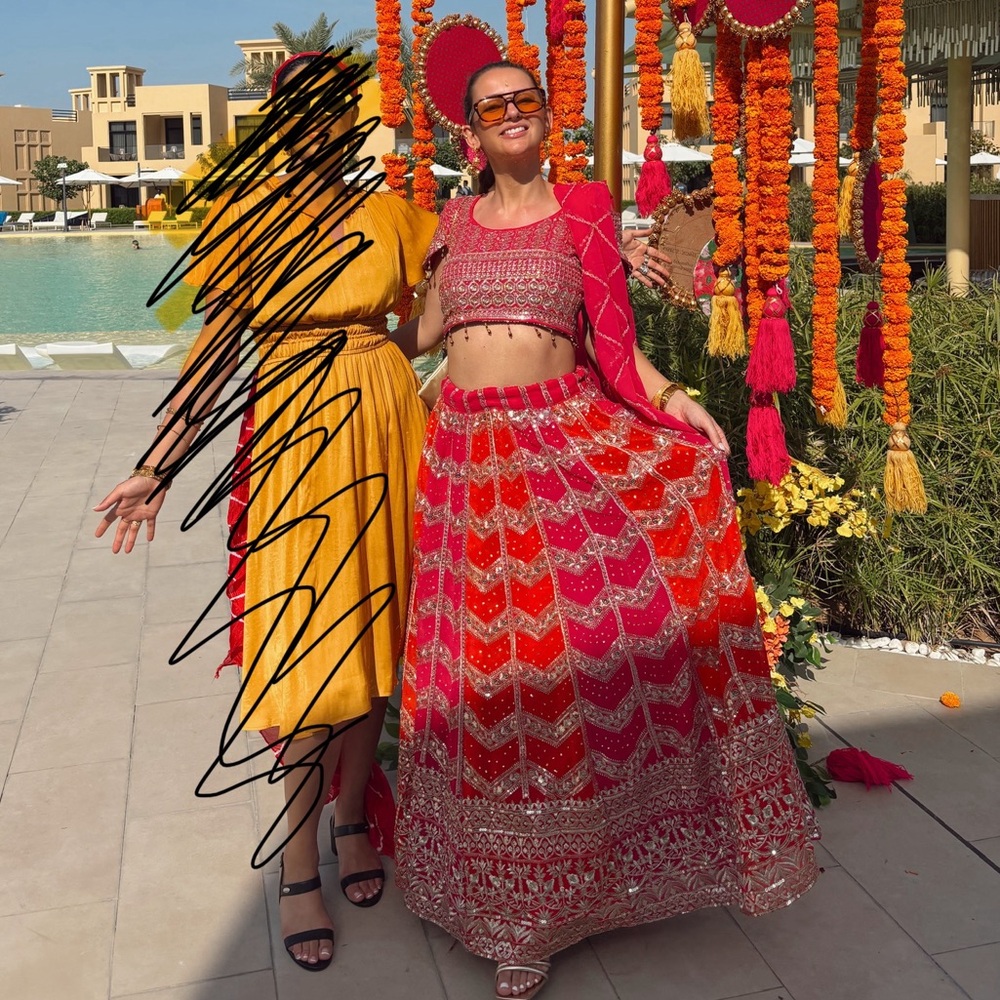 Pink and Orange Lehenga